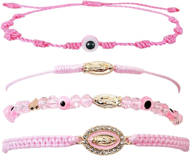 Bovemee Pink String Evil Eye 7 Knot Lucky Bracelets Mexican Braclets Red Braided Black Rope San Judas Bracelet Virgin Mary Amulet Gift for Women Men - Image 1